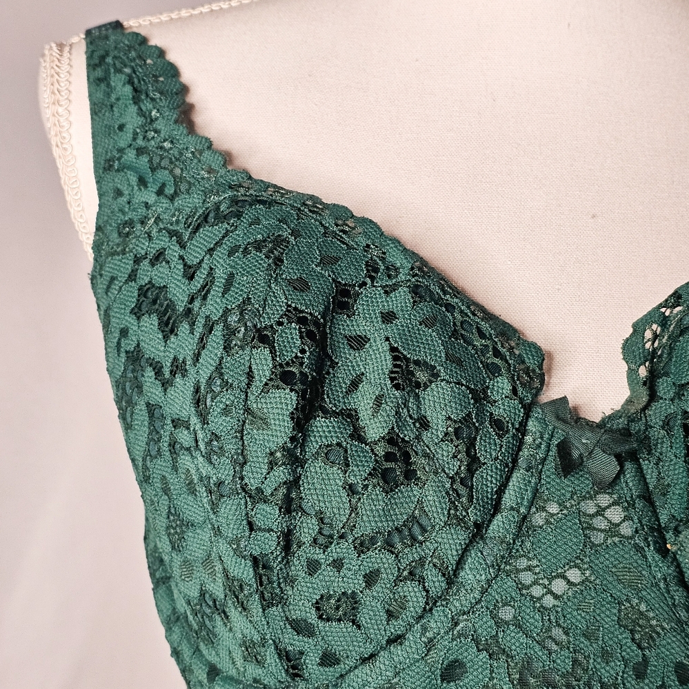 Victorias Secret Green Eyelet Crotchet Lace Corset Style Bodice - Picture 5 of 7